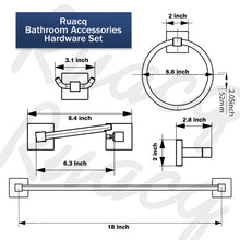 Load image into Gallery viewer, RUACQ 4 Pieces Bathroom Hardware Set, Toilet Paper Holder, Towel Ring, Towel Hook, 18-inch Towel Bar, Stainless Steel and Zinc Alloy, Beushed Nickel, CQ-870N-4P