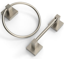 Load image into Gallery viewer, RUACQ Toilet Paper Holder and Towel Ring Bathroom Accessories Hardware Set, Stainless Steel and Zinc Alloy, Brushed Nickel, CQ-87010-2P-N