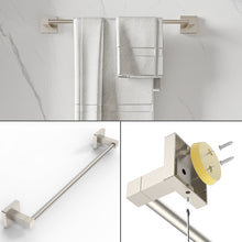 Load image into Gallery viewer, RUACQ 3 Pieces Bathroom Hardware Set, Toilet Paper Holder, Towel Ring, 18-inch Towel Bar, Stainless Steel and Zinc Alloy, Bruhsed Nickel, CQ-87000-3P-N