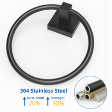 Load image into Gallery viewer, RUACQ Hand Towel Ring Wall Mounted, Square Base, Stainless Steel, Heavy Duty, Matte Black, CQ-87011-B