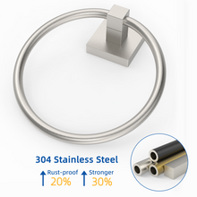 Load image into Gallery viewer, RUACQ Hand Towel Ring Wall Mounted, Square Base, Stainless Steel, Heavy Duty, Brushed Nickel, CQ-87011-N