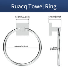 Load image into Gallery viewer, RUACQ Hand Towel Ring Wall Mounted, Square Base, Stainless Steel, Heavy Duty, Chrome, CQ-87011-C