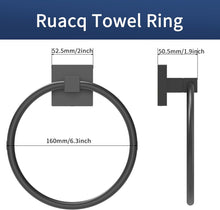 Load image into Gallery viewer, RUACQ Hand Towel Ring Wall Mounted, Square Base, Stainless Steel, Heavy Duty, Matte Black, CQ-87011-B