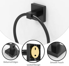 Load image into Gallery viewer, RUACQ Hand Towel Ring Wall Mounted, Square Base, Stainless Steel, Heavy Duty, Matte Black, CQ-87011-B