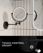 Load image into Gallery viewer, 8'' LED Lighted Rechargeable Wall Mount Vanity Two-Sided Makeup Mirror, Matte Black, 1X/10X Magnification