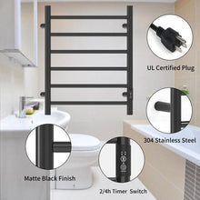 Load image into Gallery viewer, Heated Towel Rack, Wall Mount Electric Towel Warmer with Timer, Matte Black