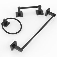 Load image into Gallery viewer, RUACQ 3 Pieces Bathroom Hardware Set, Toilet Paper Holder, Towel Ring, 18-inch Towel Bar, Stainless Steel and Zinc Alloy, Matte Black, CQ-87000-3P-B
