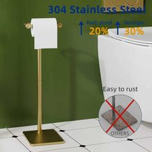 Load image into Gallery viewer, RUACQ Toilet Paper Holder Stand with Post Pivoting Design, Stable Weighted Base, SUS304 Stainless Steel, Brushed Gold, CQ-4801-G
