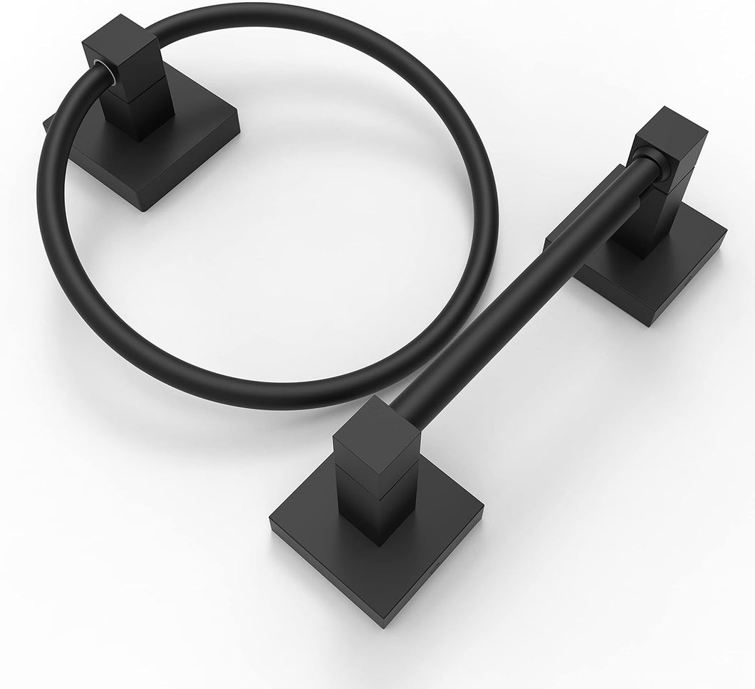 RUACQ 3 Pieces Bathroom Hardware Set, Toilet Paper Holder, Towel Ring, 18-inch Towel Bar, Stainless Steel and Zinc Alloy, Matte Black, CQ-87000-3P-B