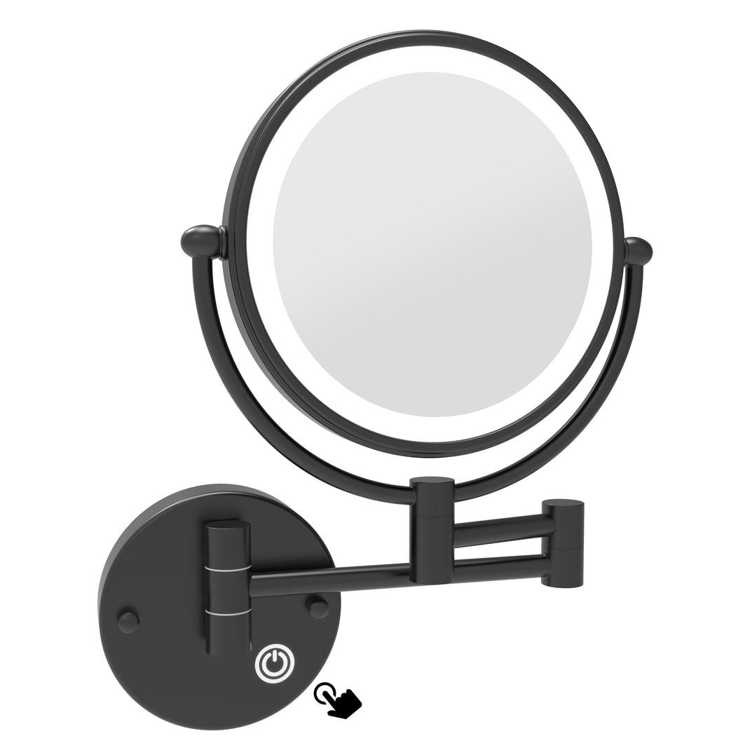 LED Wall-Mount Makeup Mirror Matte Black Chassis Touch
