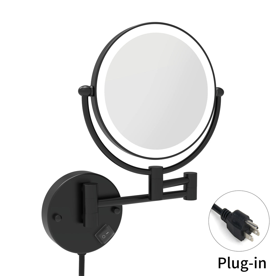 LED Wall-Mount Makeup Mirror Matte Black
