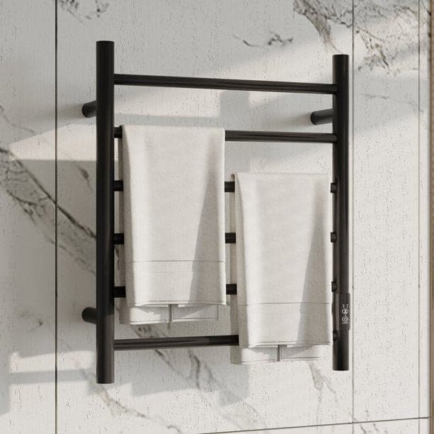 Heated Towel Rack, Wall Mount Electric Towel Warmer with Timer, Matte Black