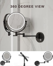 Load image into Gallery viewer, 8&#39;&#39; LED Lighted Rechargeable Wall Mount Vanity Two-Sided Makeup Mirror, Matte Black, 1X/10X Magnification
