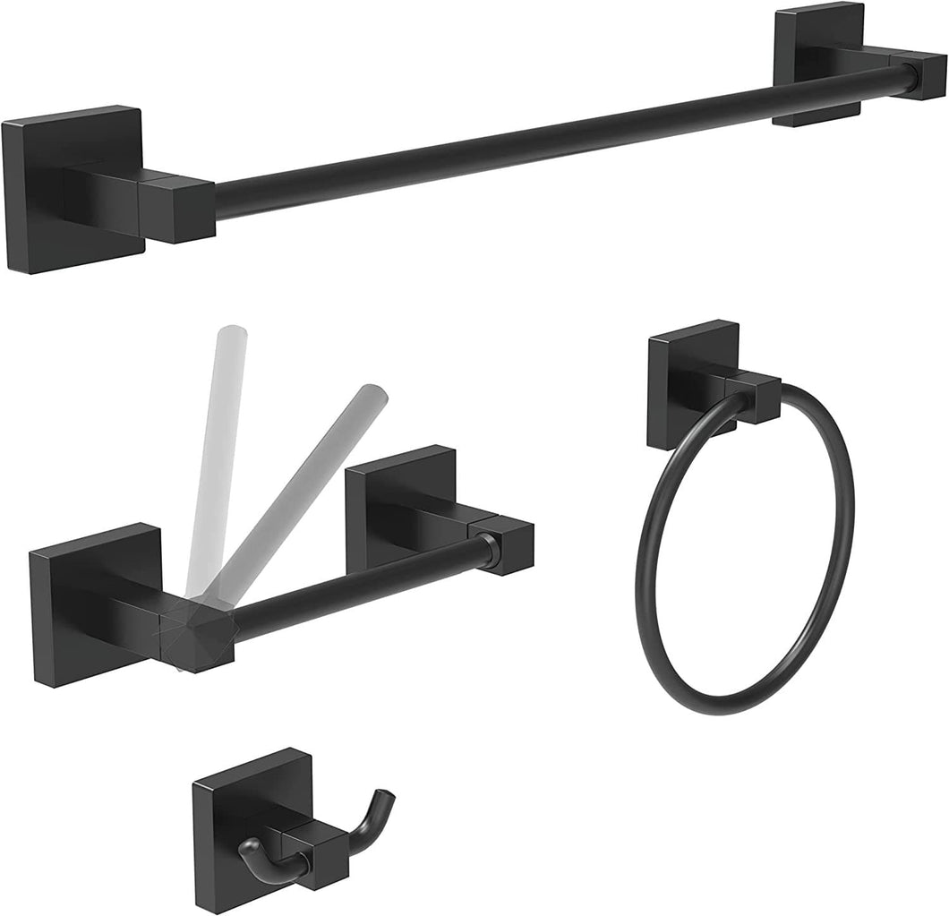 4-Pieces Bathroom Hardware Accessories Matte Black Square