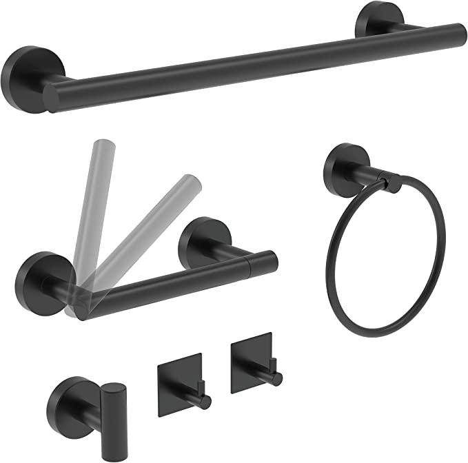 6 PCS Bathroom Hardware Set, Matte Black Stainless Steel Bathroom Accessories Kit
