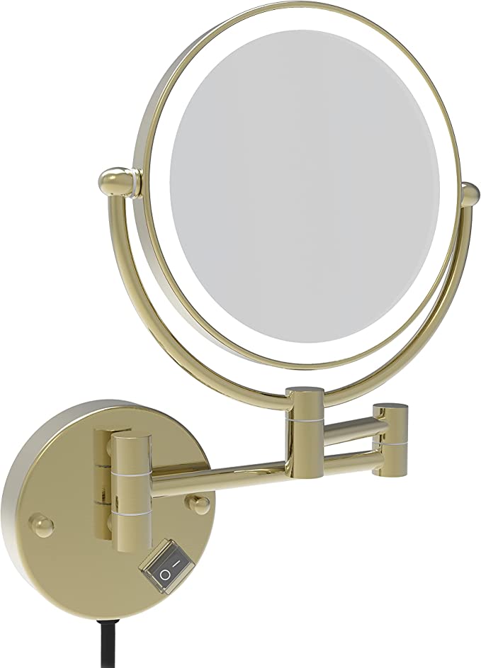 LED Wall-Mount Makeup Mirror Chrome 7X Magnification