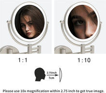 Load image into Gallery viewer, LED Wall-Mount Makeup Mirror Brushed Nickel 10X Magnification
