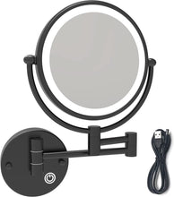Load image into Gallery viewer, 8&#39;&#39; LED Lighted Rechargeable Wall Mount Vanity Two-Sided Makeup Mirror, Matte Black, 1X/10X Magnification

