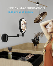 Load image into Gallery viewer, 8&#39;&#39; LED Lighted Rechargeable Wall Mount Vanity Two-Sided Makeup Mirror, Matte Black, 1X/10X Magnification
