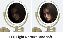 Load image into Gallery viewer, LED Wall-Mount Makeup Mirror Brushed Gold 10X Magnification
