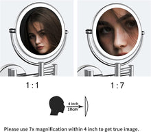 Load image into Gallery viewer, LED Wall-Mount Makeup Mirror Chrome 7X Magnification
